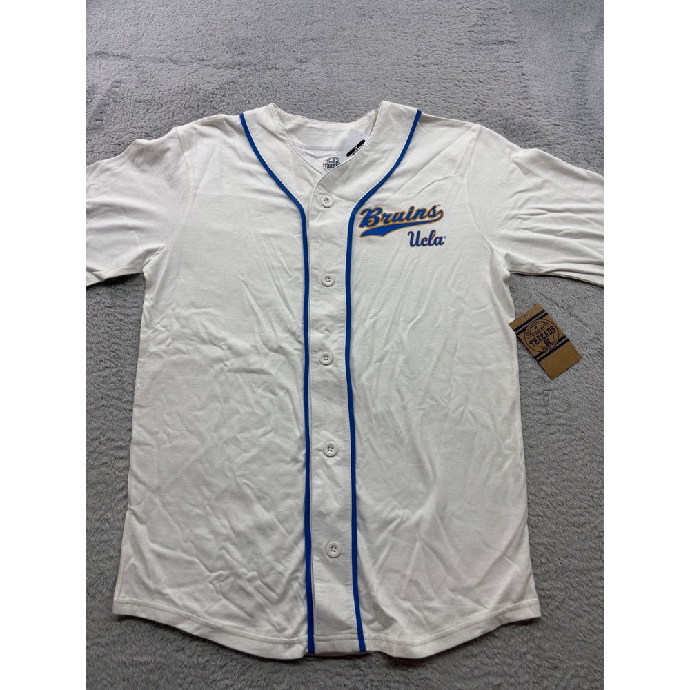 UCLA Bruins Mens Baseball Jersey White Blue Gold Size Small NWT